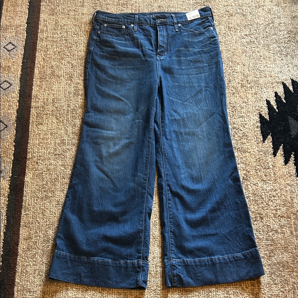 NWT J. Crew trouser Wide-Leg Dark Blue Denim Jeans